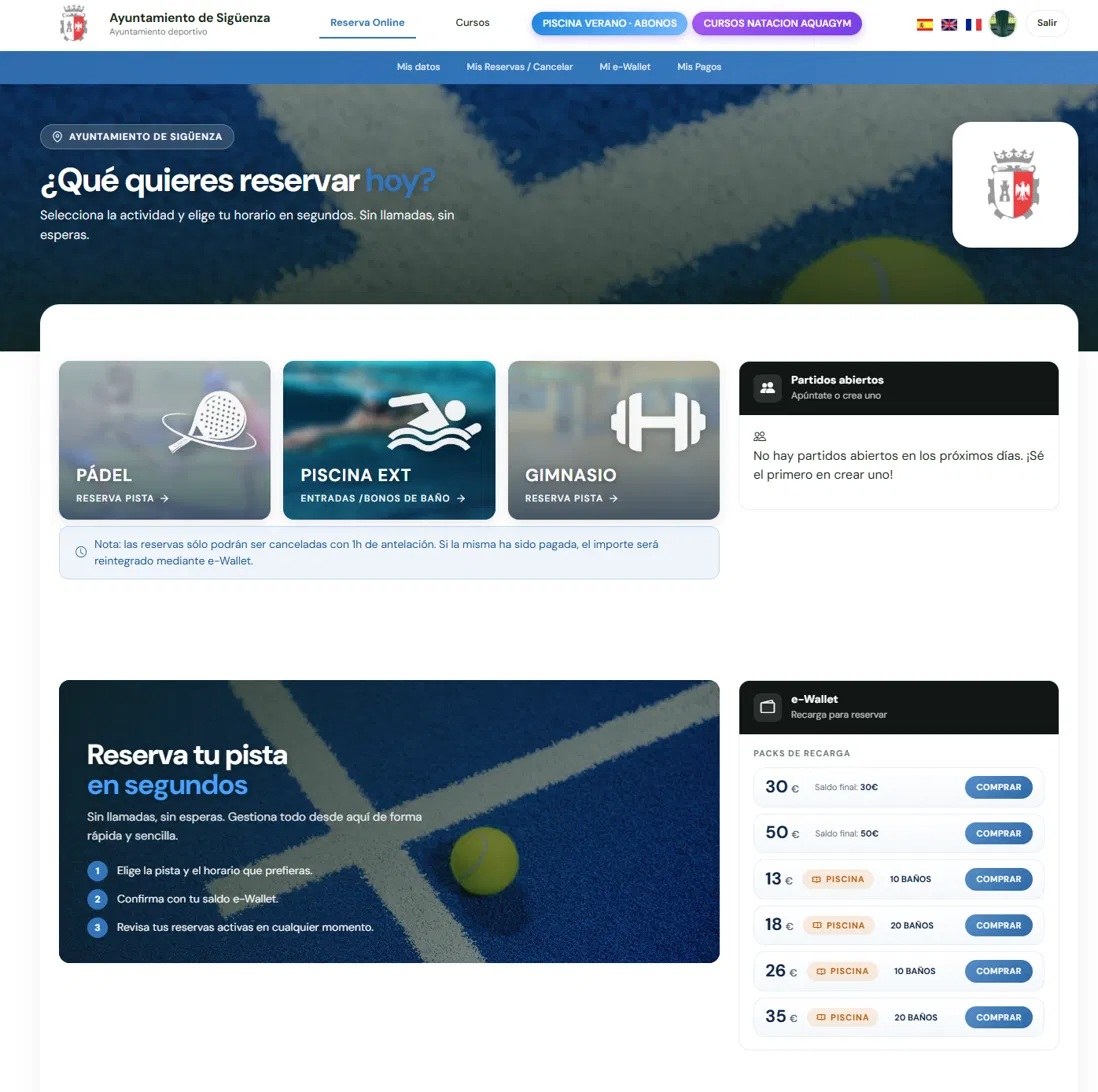 Panel de reservas del club en una tableta