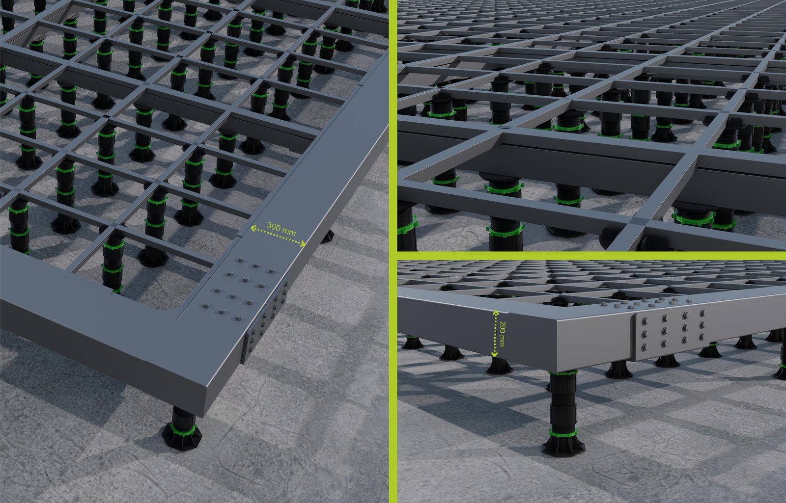 Detalle de los perfiles de acero galvanizado de la estructura