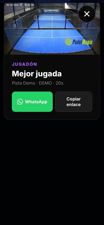 Jugadón guardado con botón para enviarlo por WhatsApp